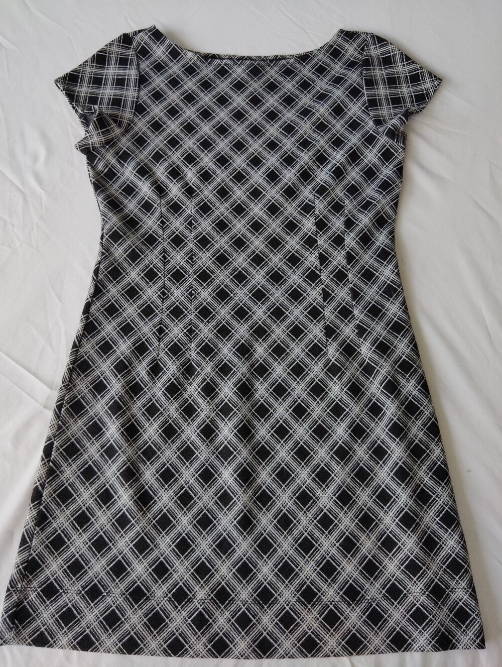 Apostrophe Black & White Plaid Cap-Sleeve Dress M Y2K